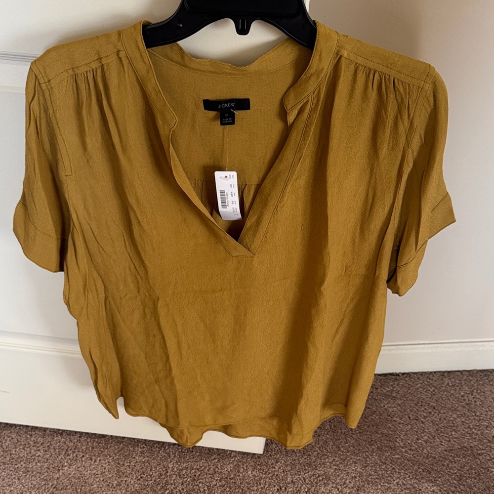 J. Crew Mustard Short Sleeve V-Neck Blouse